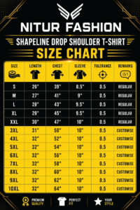 shapline drop shoulder t-shirt size chart s to 10xl